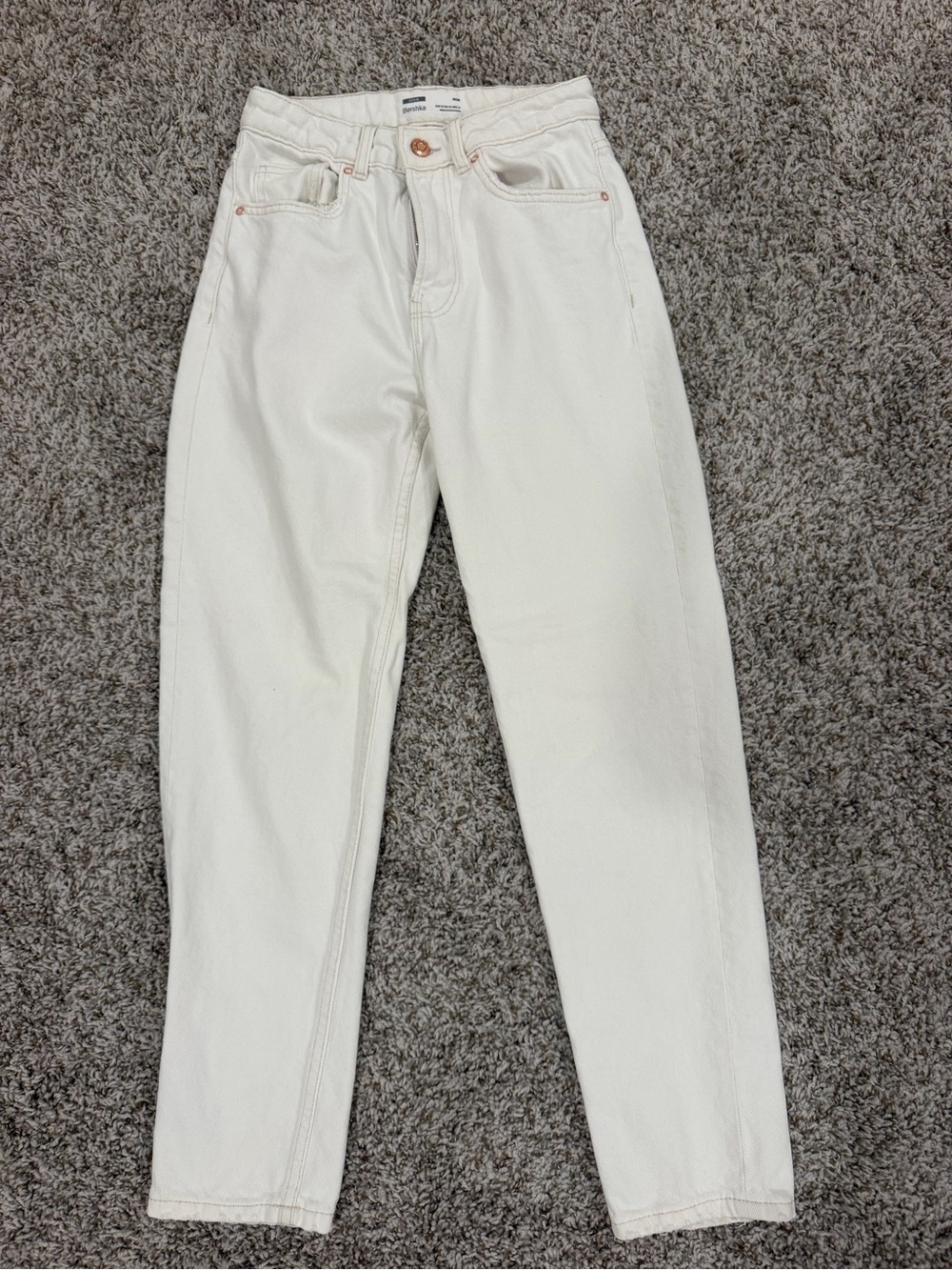 Bershka Cream High-Rise Straight Jeans